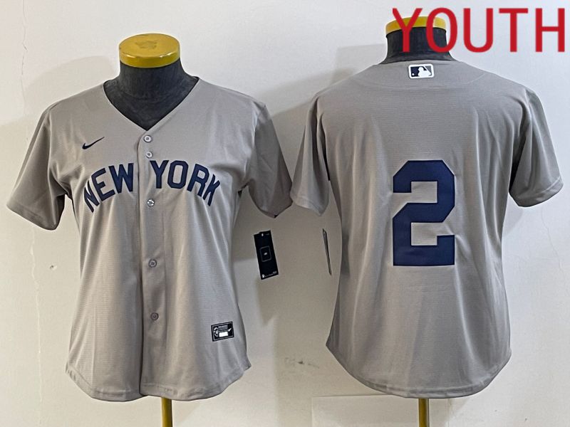 Youth New York Yankees #2 No name Grey Nike Game 2024 MLB Jersey style 7